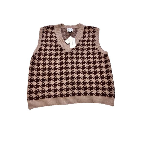 Pink Rose Sweater Vest XL Houndstooth Academia Knit V-neck NORDSTROM RACK NWT - Picture 1 of 11
